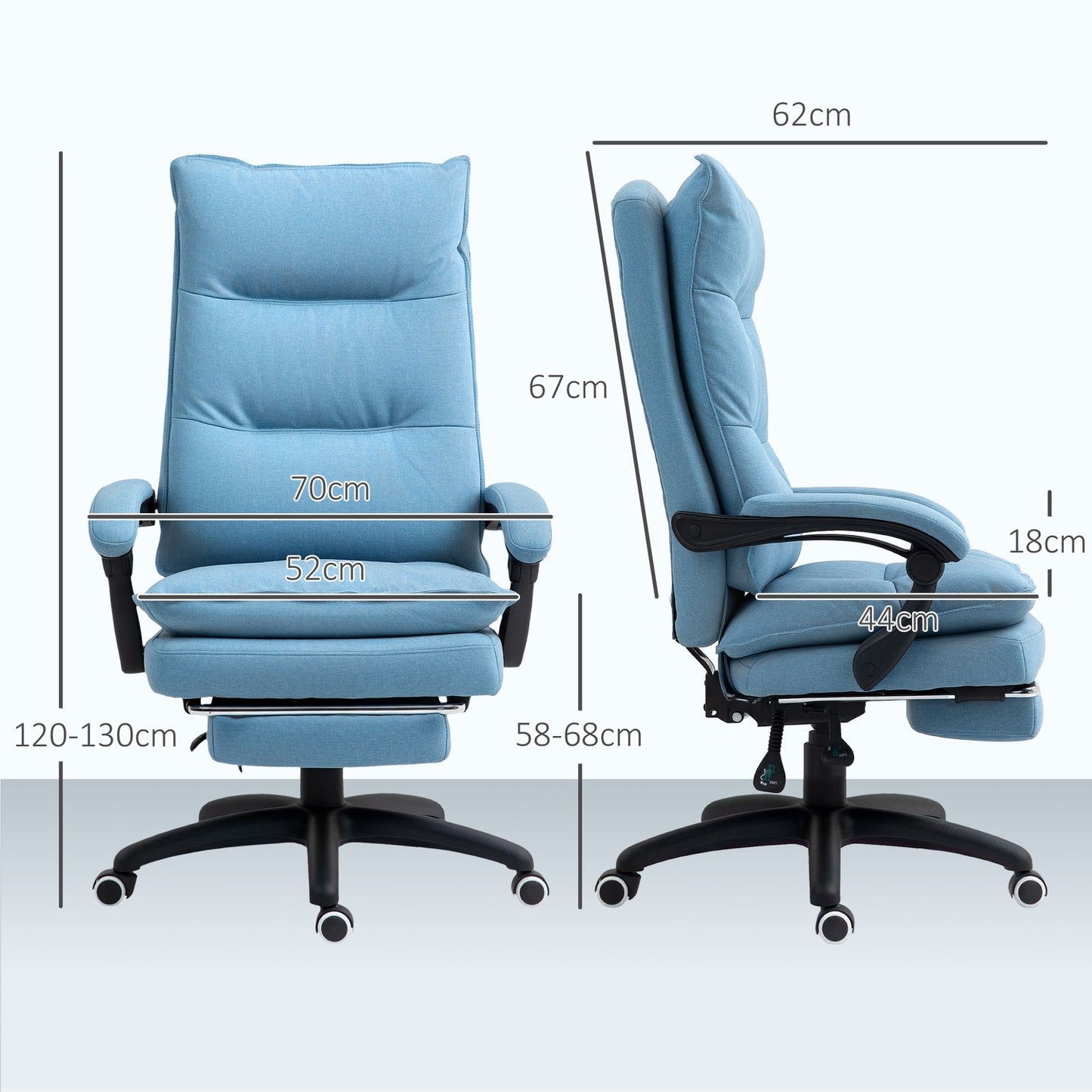 Ergonomic massage office chair with tilt & footrest, blue