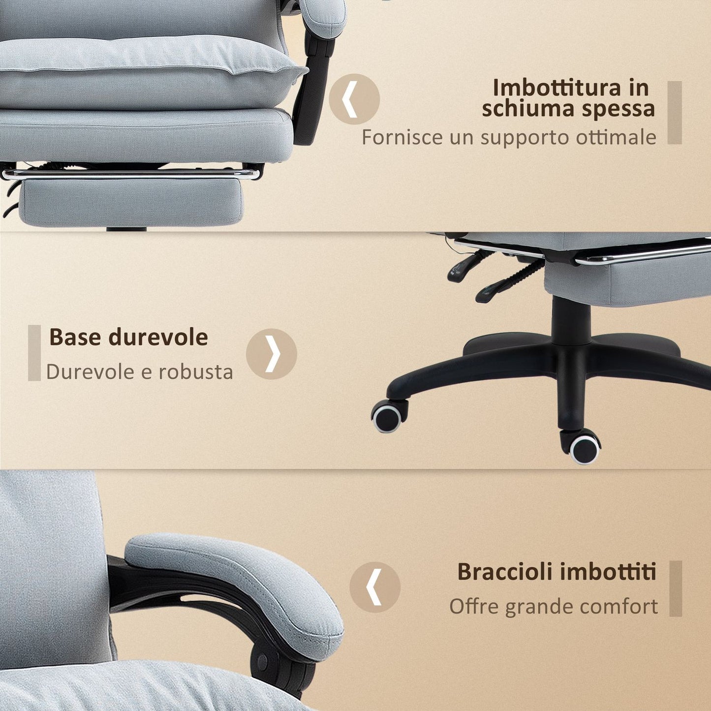 Ergonomic office chair with massage and tilt, light grey