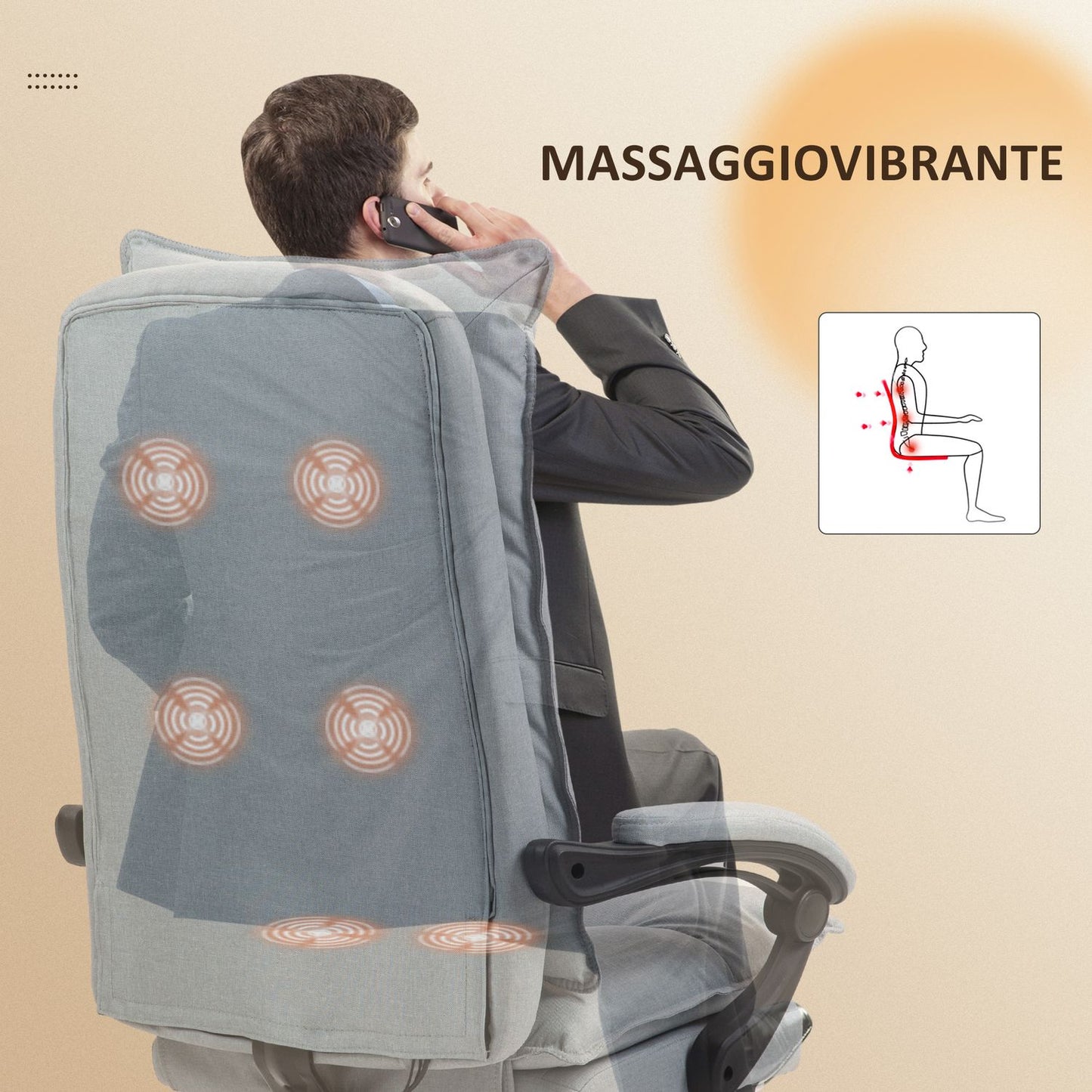 Ergonomic office chair with massage and tilt, light grey
