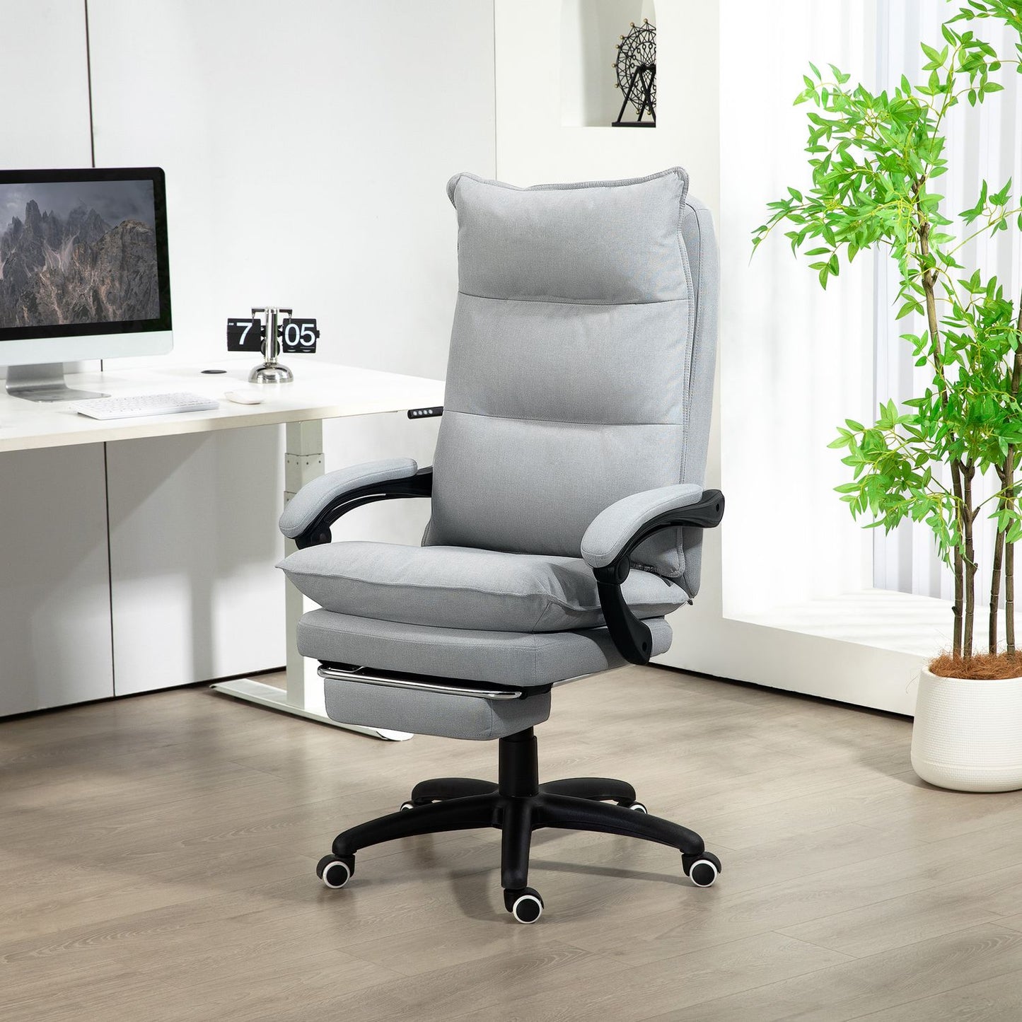 Ergonomic office chair with massage and tilt, light grey