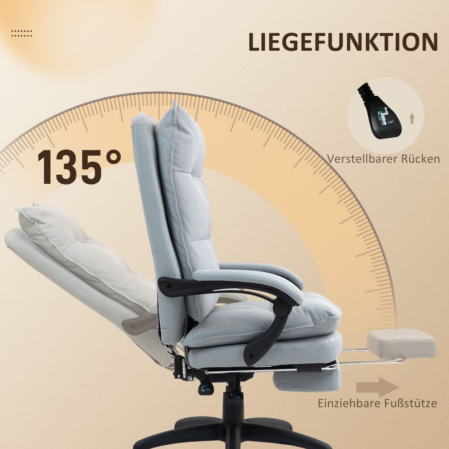 Ergonomic office chair with massage and tilt, light grey