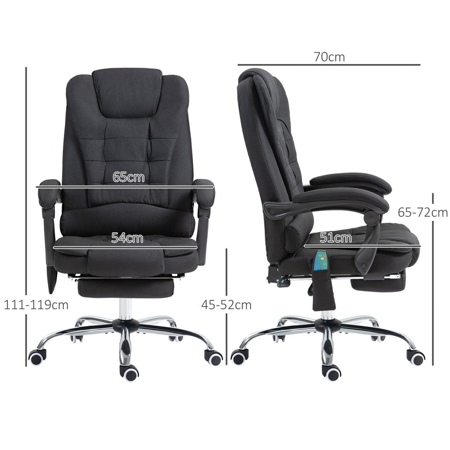 Ergonomic massage office chair, reclining with footrest, black