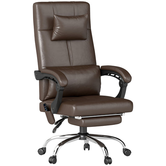 Office chair with massage function, ergonomic desk chair with reclining function, headrest, height-adjustable, brown