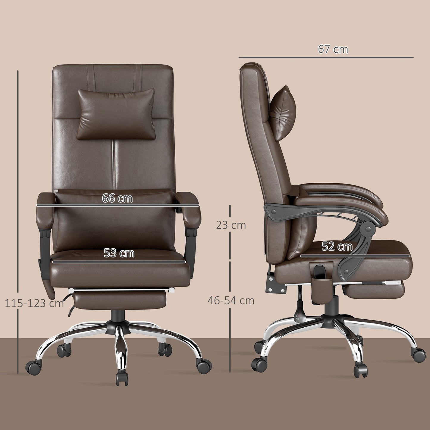 Office chair with massage function, ergonomic desk chair with reclining function, headrest, height-adjustable, brown