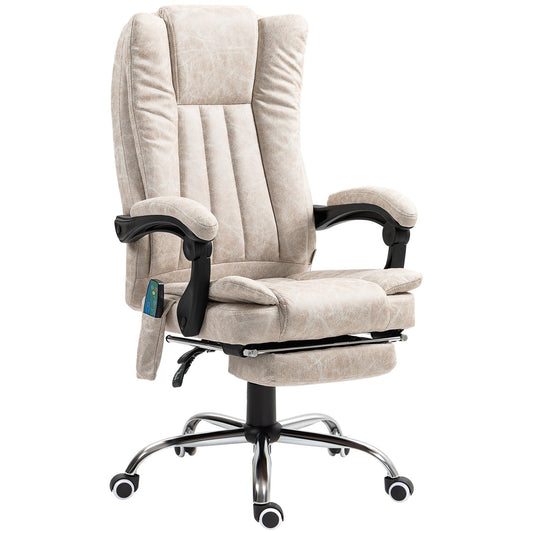 Ergonomic Massage Office Chair, Reclining & Heated, Cream White