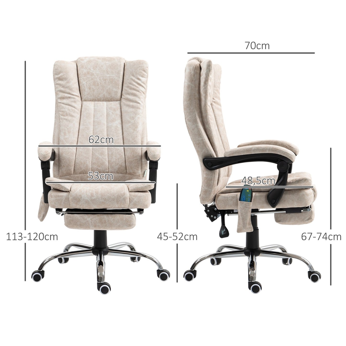 Ergonomic Massage Office Chair, Reclining & Heated, Cream White