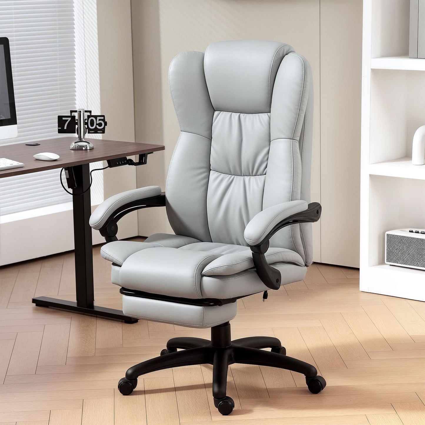 Ergonomic office chair with massage, tilt, footrest, gray