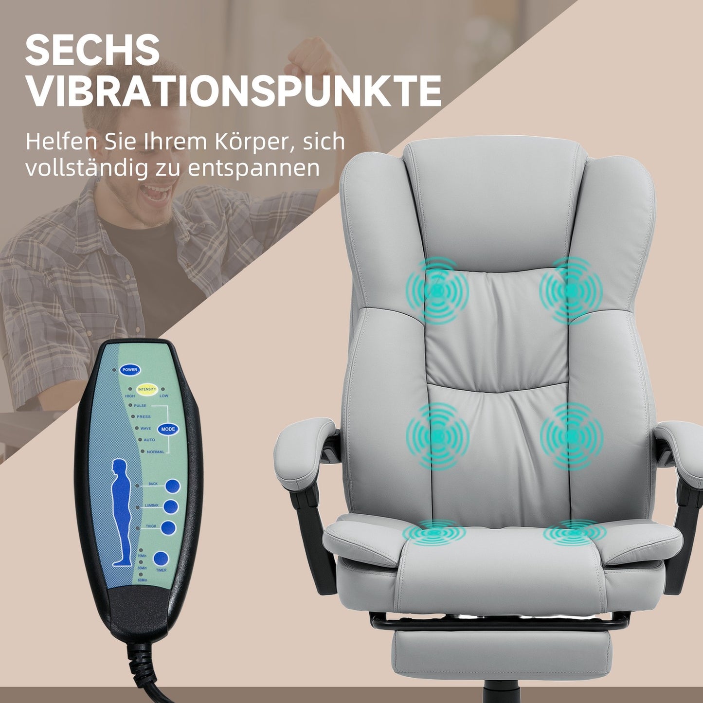 Ergonomic office chair with massage, tilt, footrest, gray