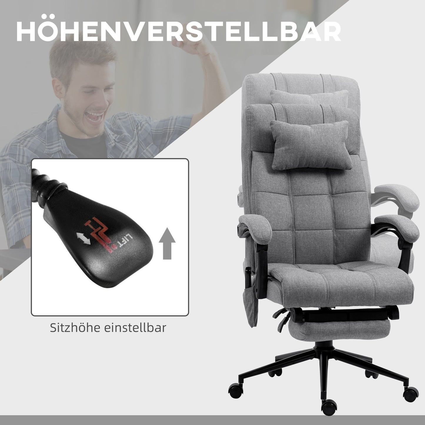 Ergonomic office chair with massage & lumbar heating, Grey