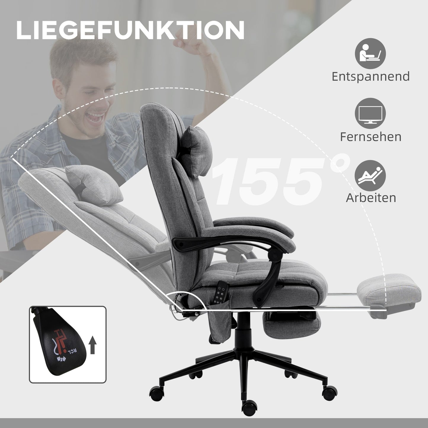 Ergonomic office chair with massage & lumbar heating, Grey