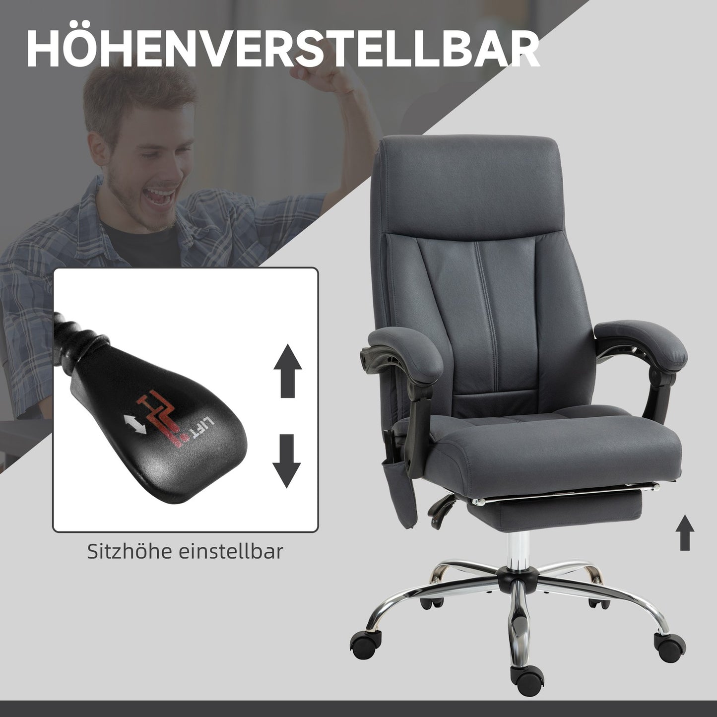 Ergonomic office chair, dark grey, massage & reclining function