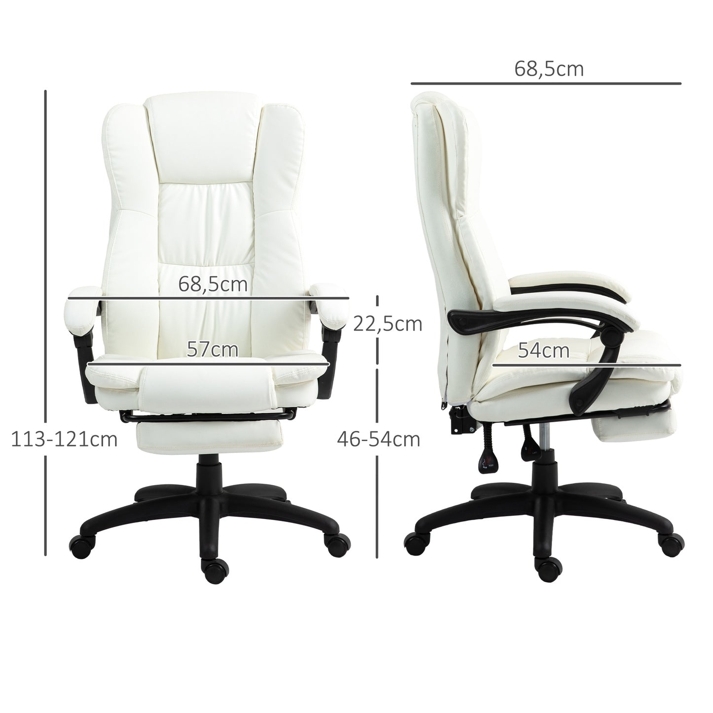 Ergonomic creamy office chair with massage & footrest