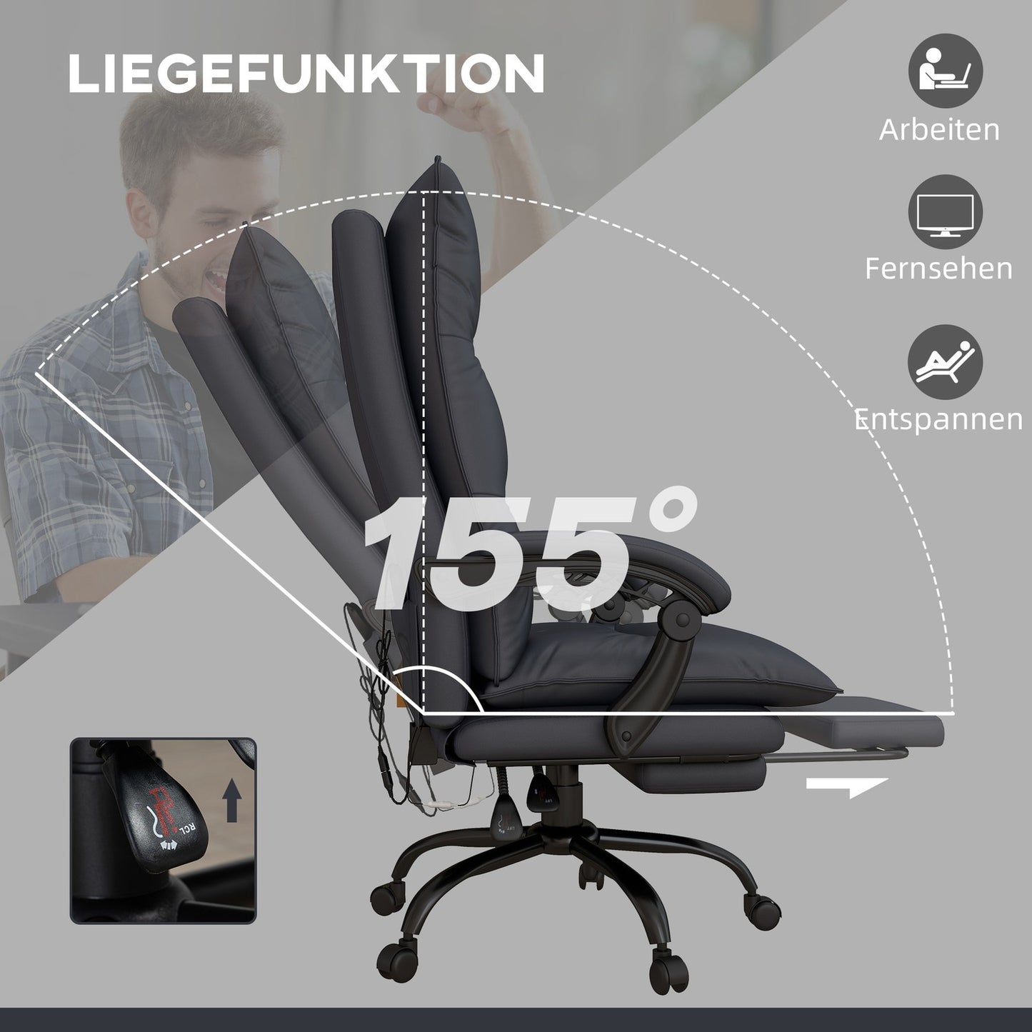 Height-adjustable office chair with massage and footrest