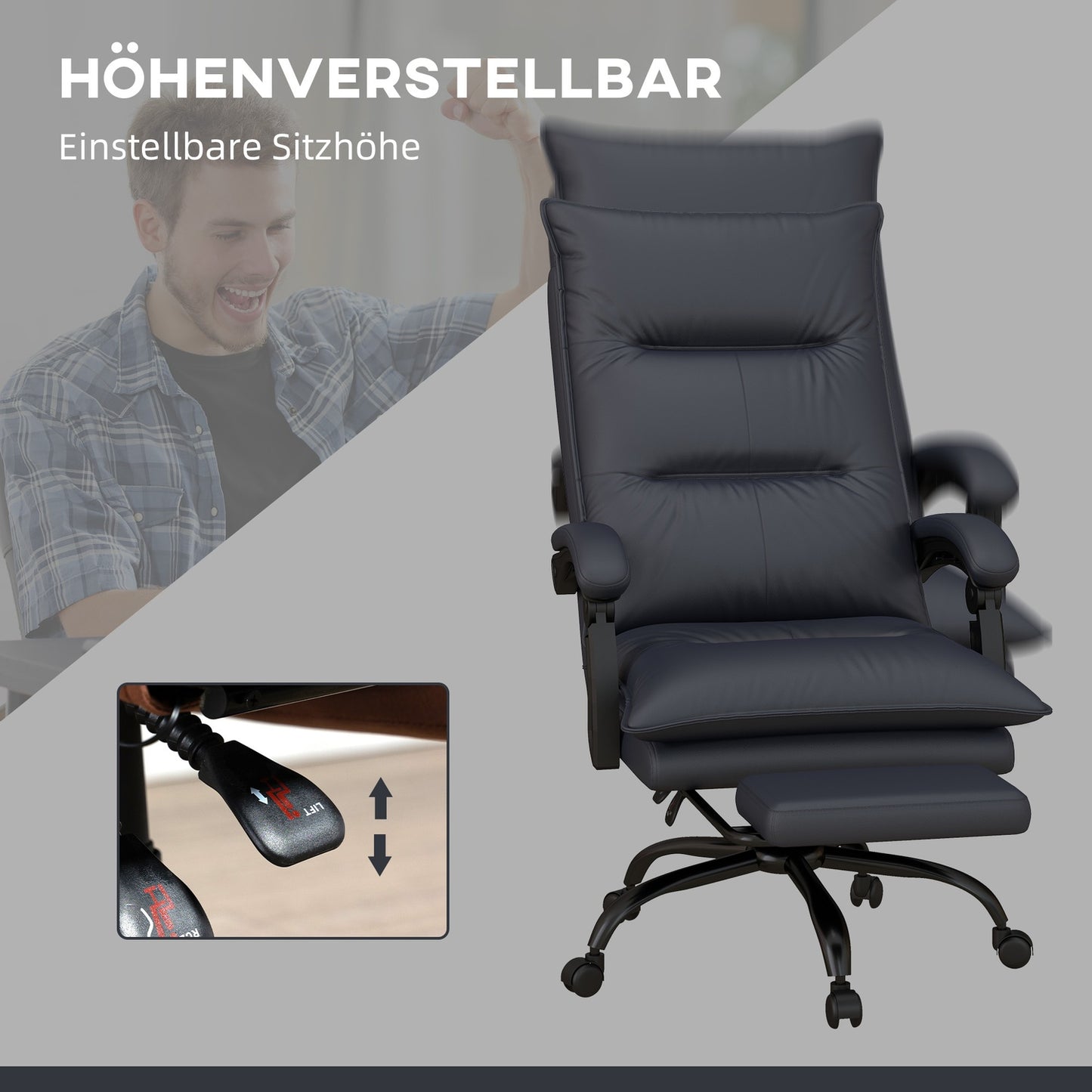 Height-adjustable office chair with massage and footrest