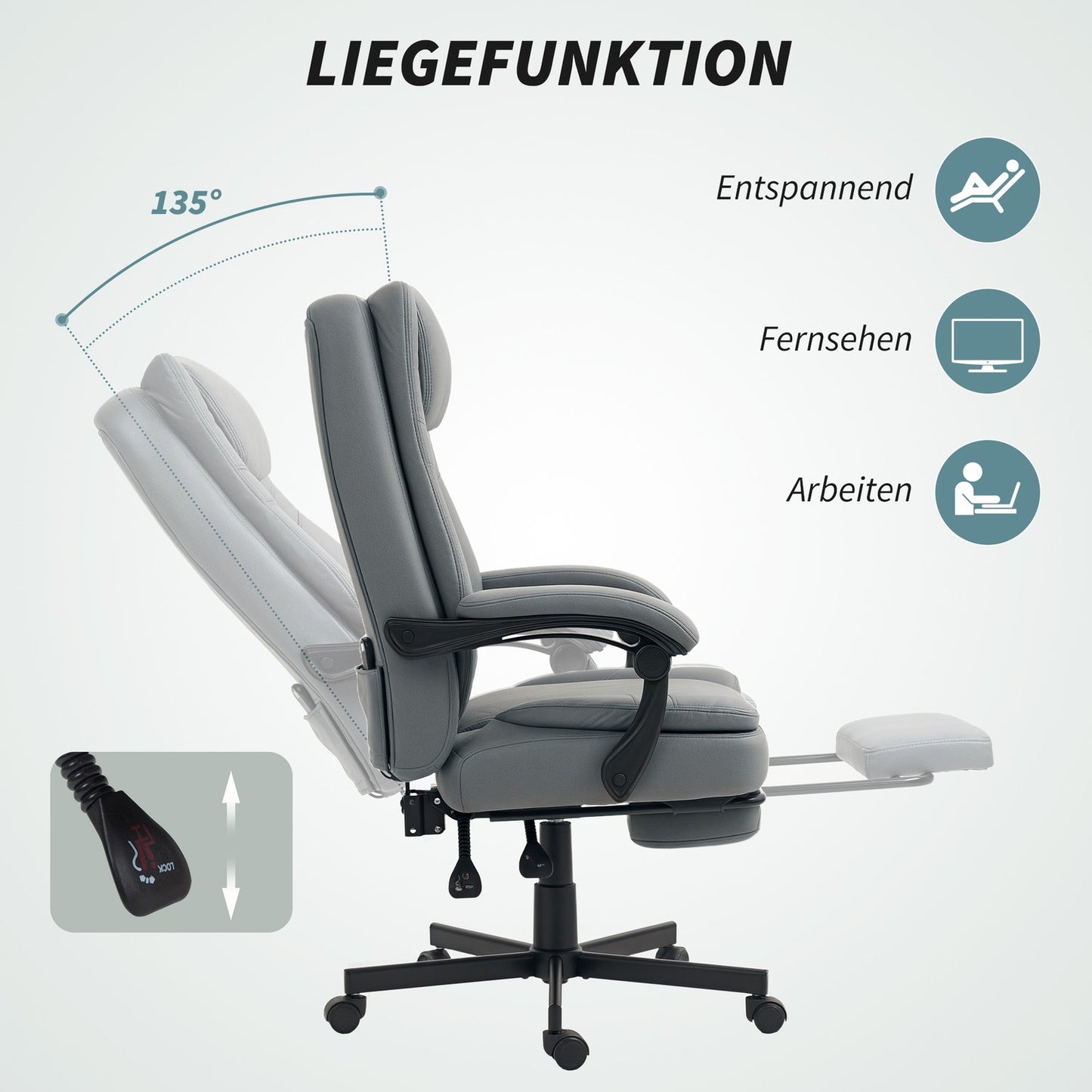 Massage Office Chair with Recline, Adjustable Height, Grey