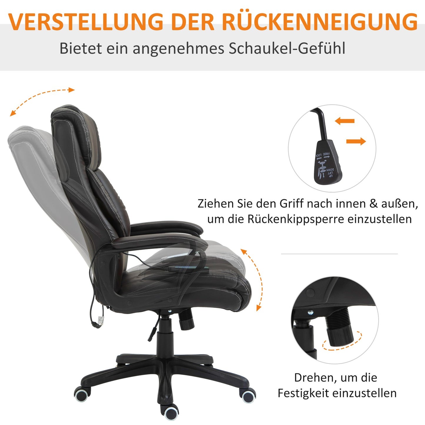 Office chair with massage function, height-adjustable executive chair, ergonomic swivel chair, 6 vibration points, brown