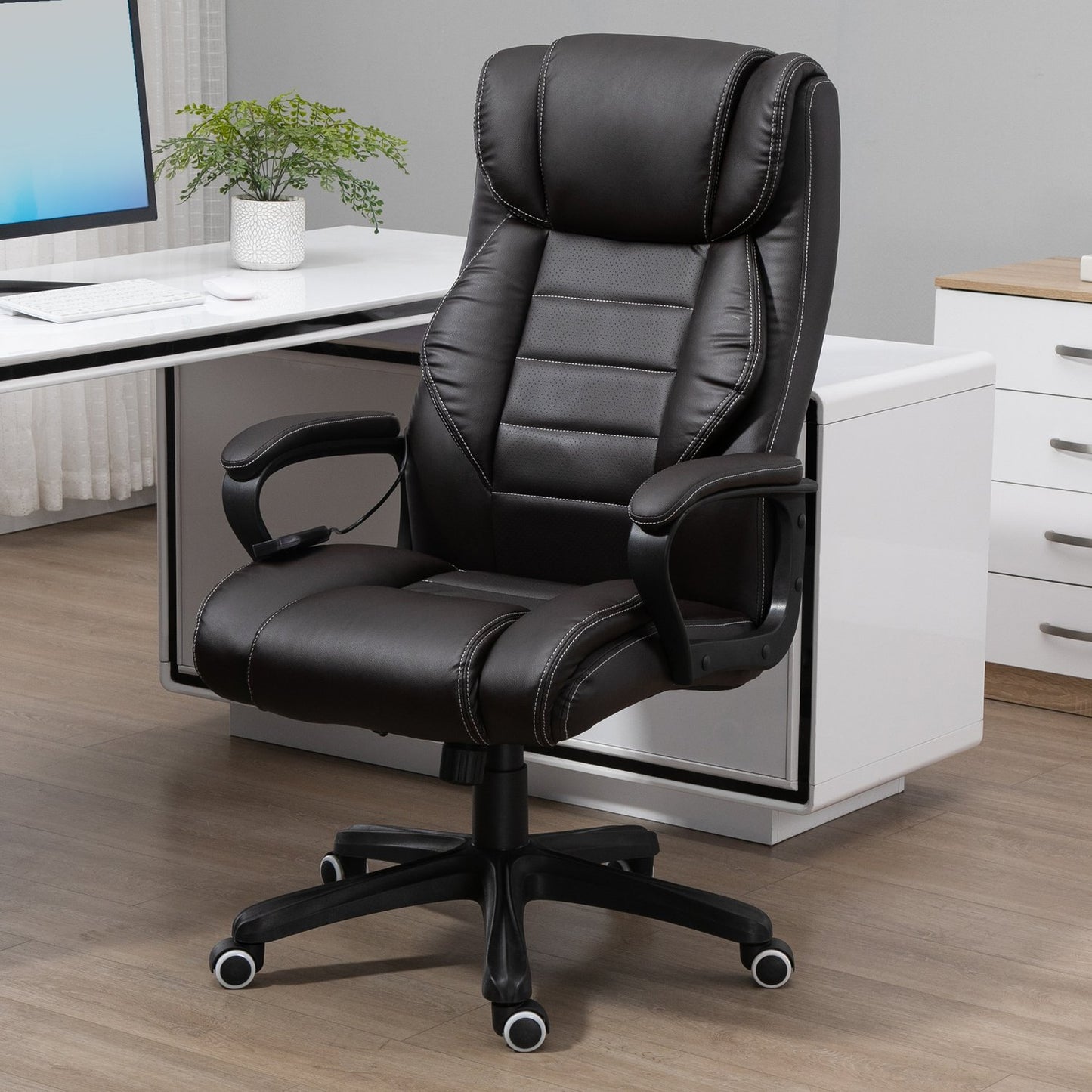 Office chair with massage function, height-adjustable executive chair, ergonomic swivel chair, 6 vibration points, brown