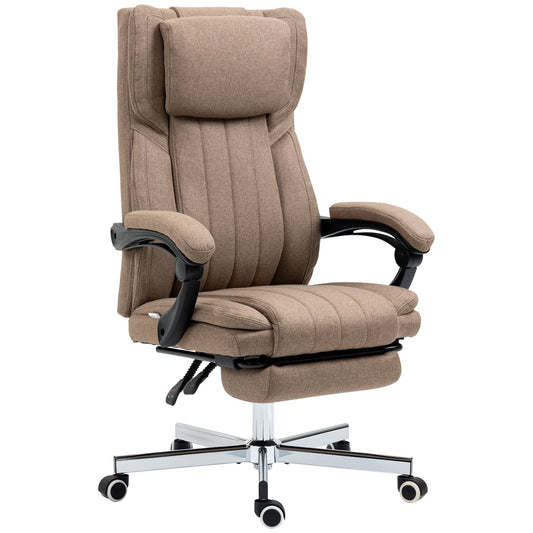 Office Chair with Massage, Recline & Footrest, Brown Linen