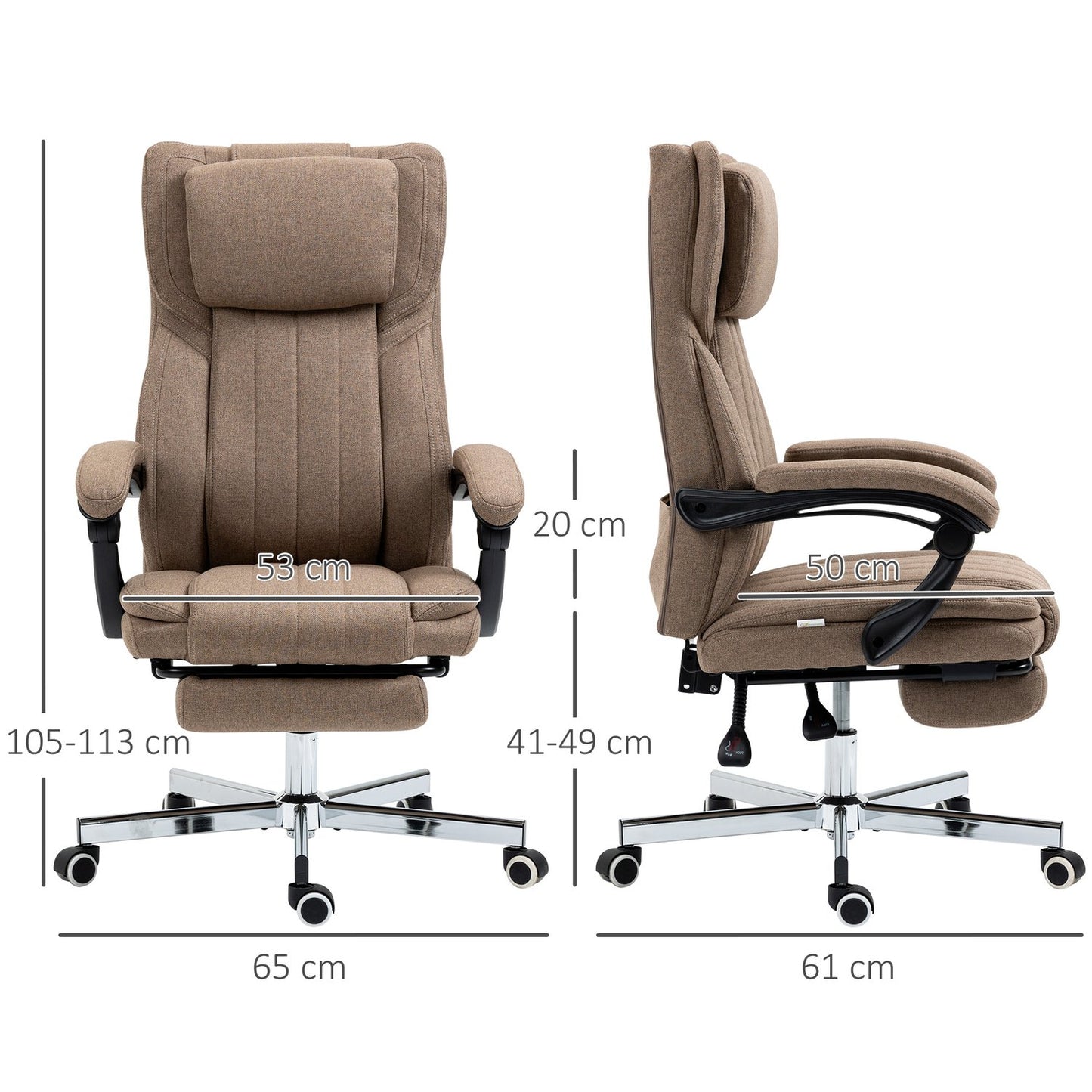 Office Chair with Massage, Recline & Footrest, Brown Linen