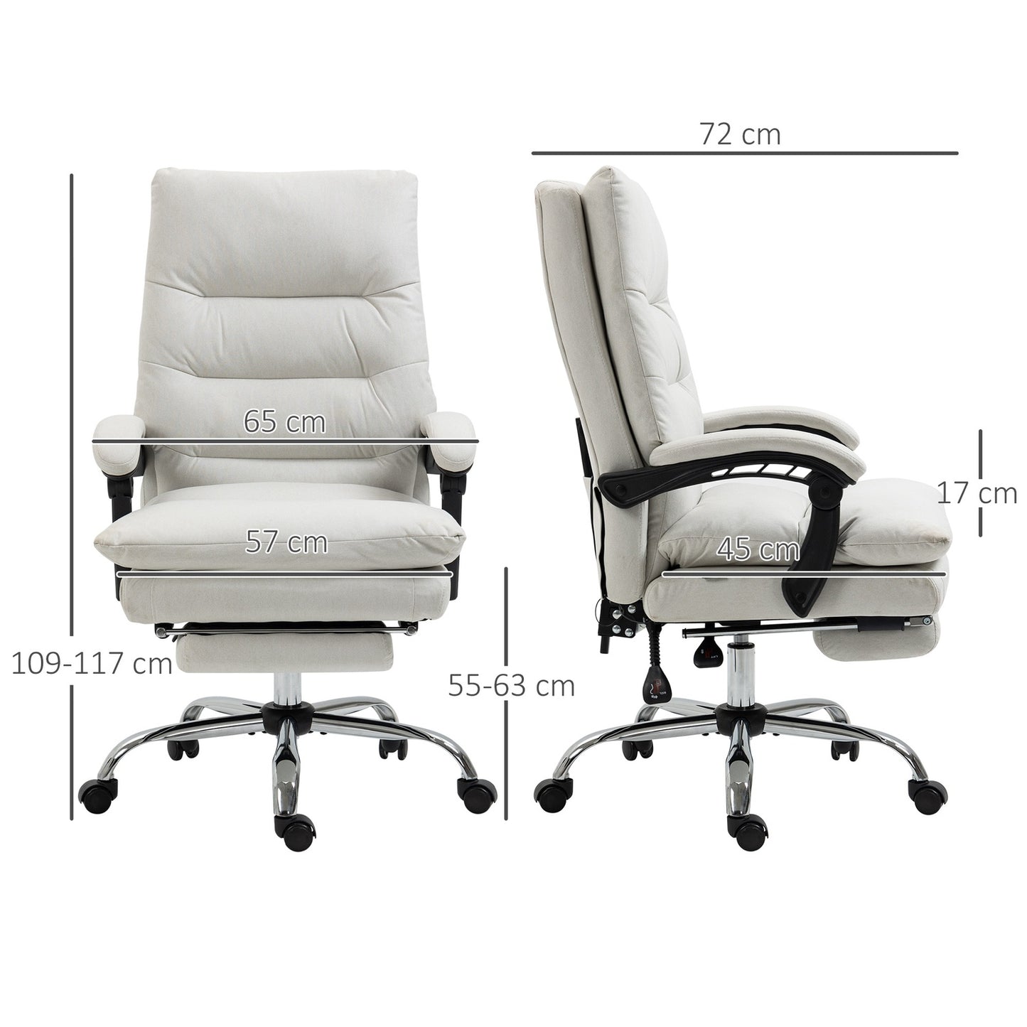 Massage office chair, 135° tilt, adjustable height, cream