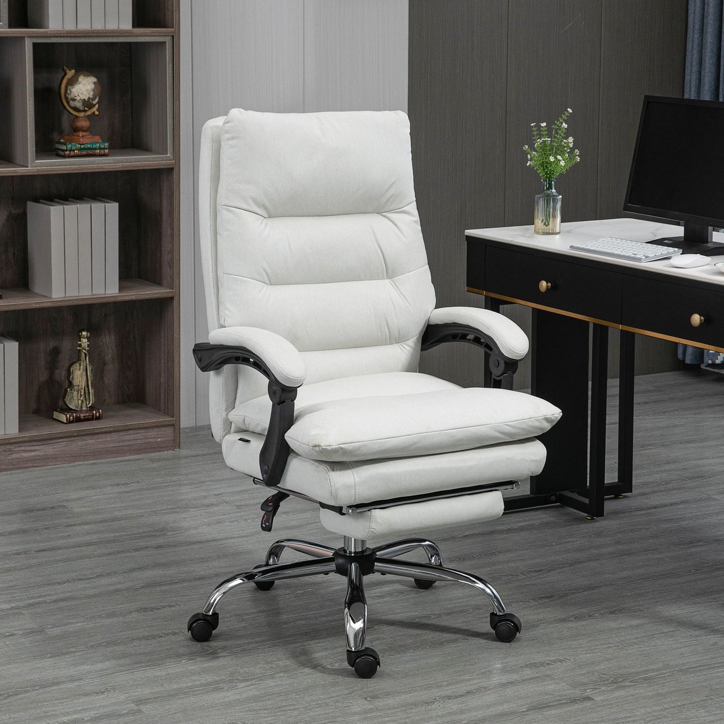 Massage office chair, 135° tilt, adjustable height, cream