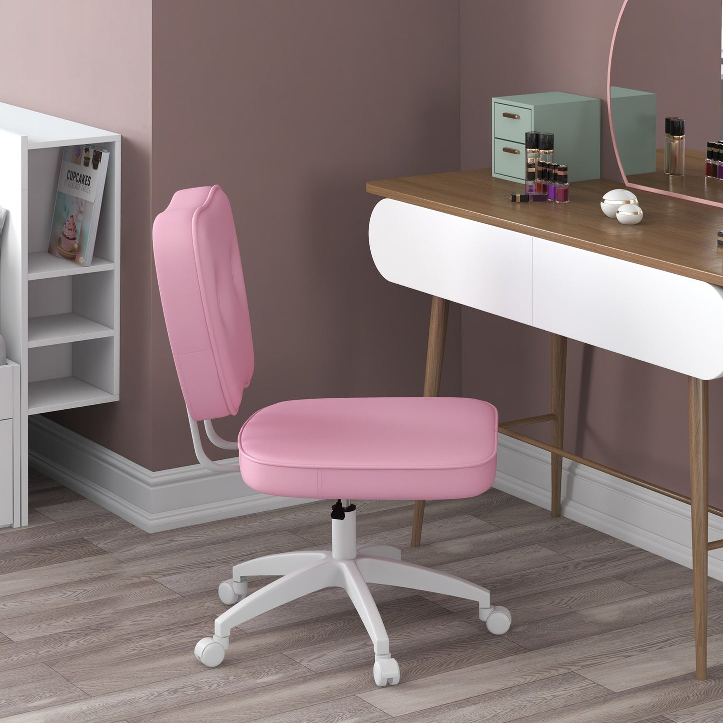 Children's height-adjustable pink swivel office chair