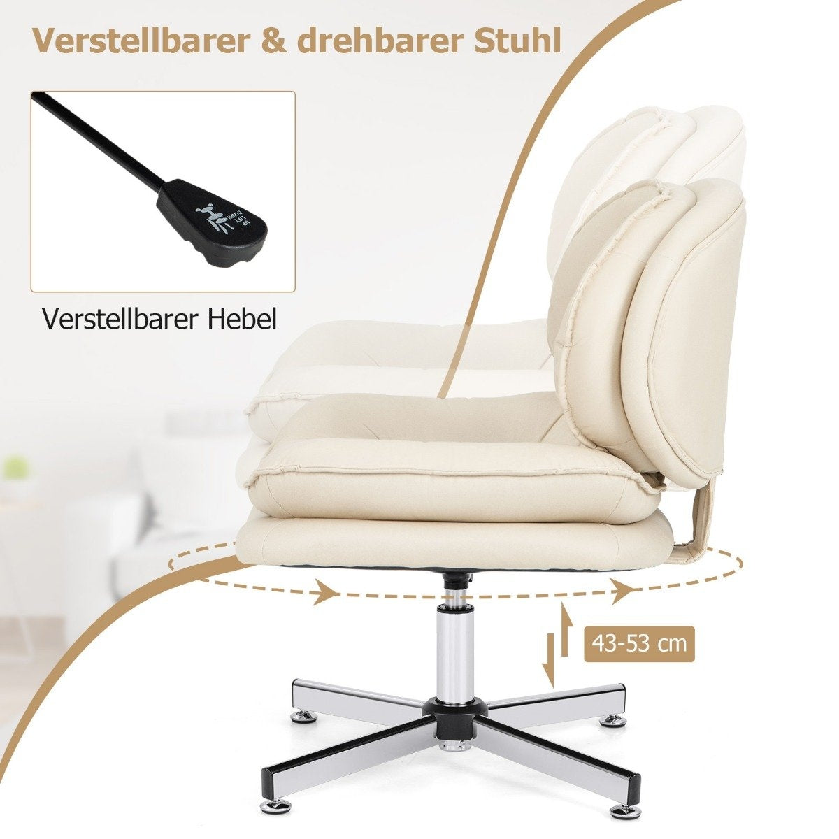 Office chair without armrests Desk chair with double padded back and seat cushion beige