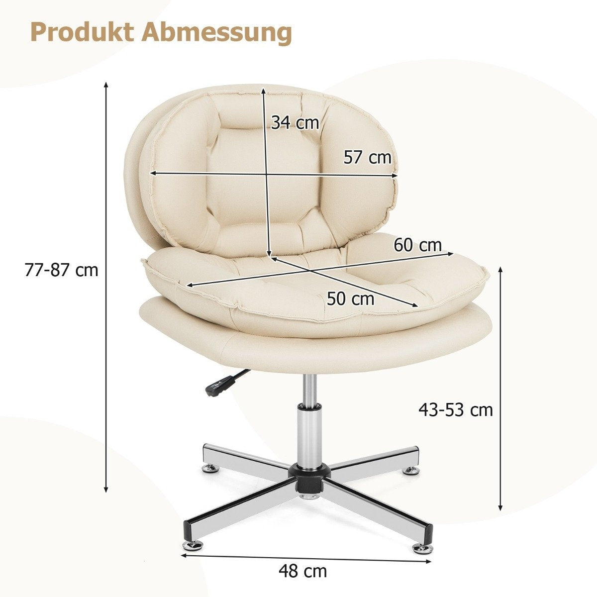 Office chair without armrests Desk chair with double padded back and seat cushion beige