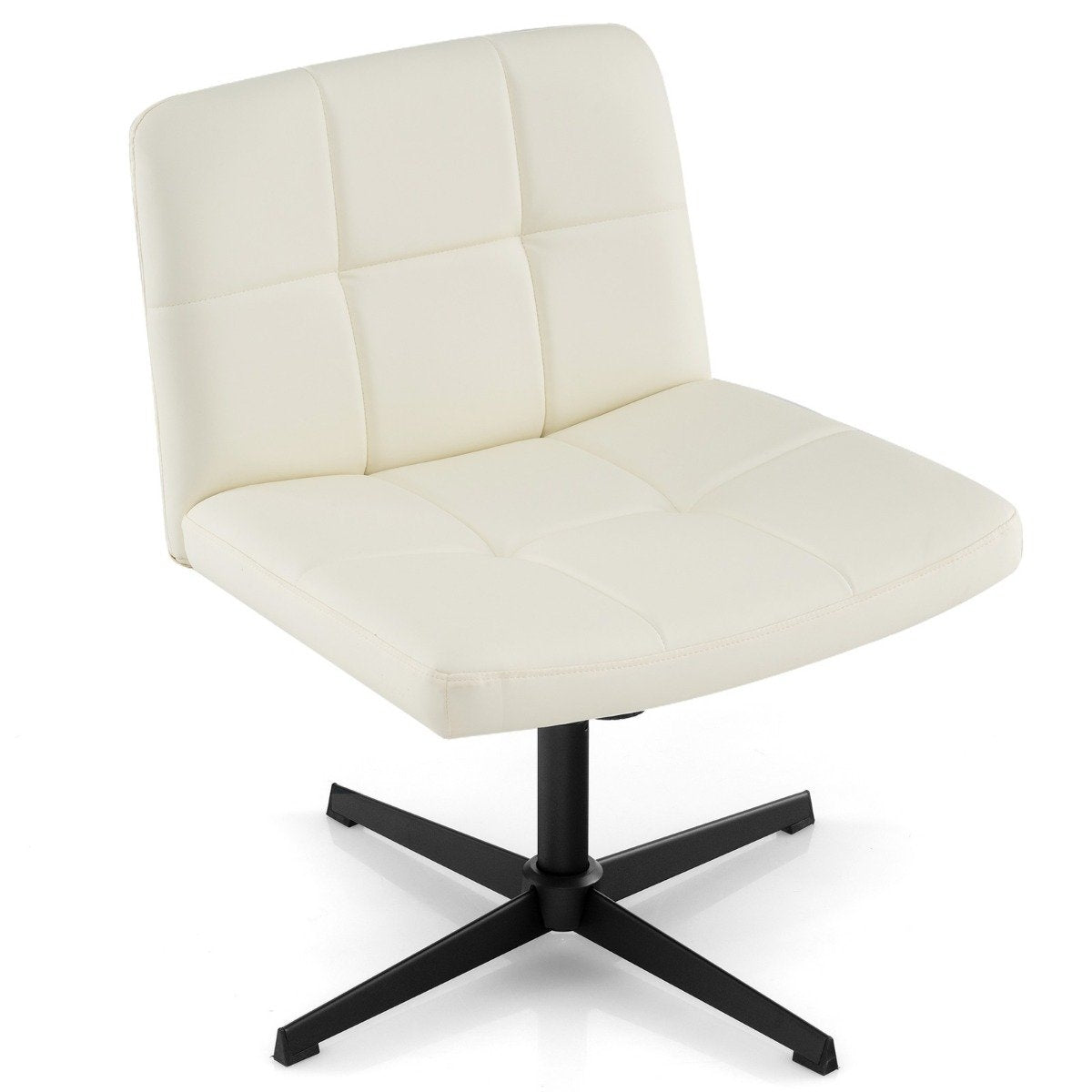 Office chair without armrests Desk chair with wide seat &amp; Rocker function faux leather for home office beige