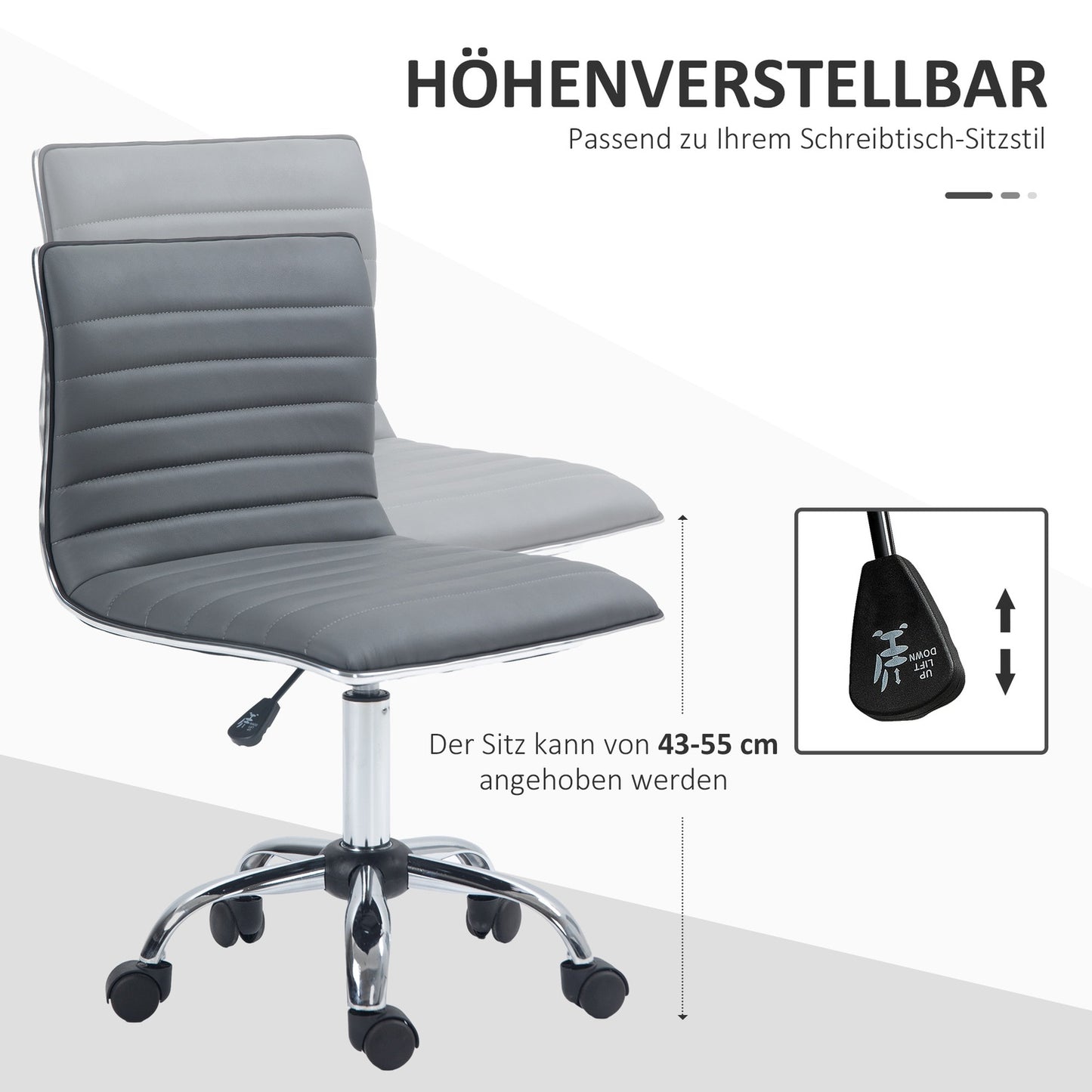 Height-adjustable armless office chair, 120 kg capacity