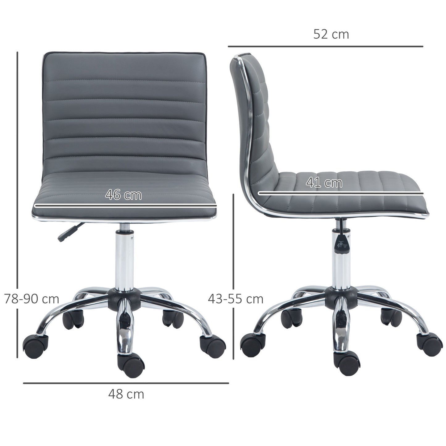 Height-adjustable armless office chair, 120 kg capacity