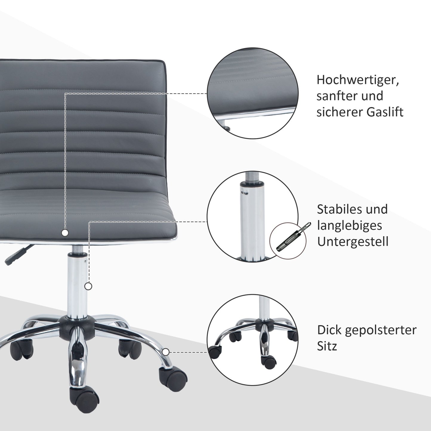 Height-adjustable armless office chair, 120 kg capacity