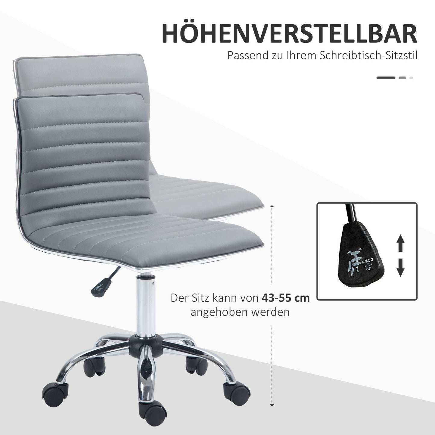 Height adjustable swivel office chair, no arms, 120 kg capacity