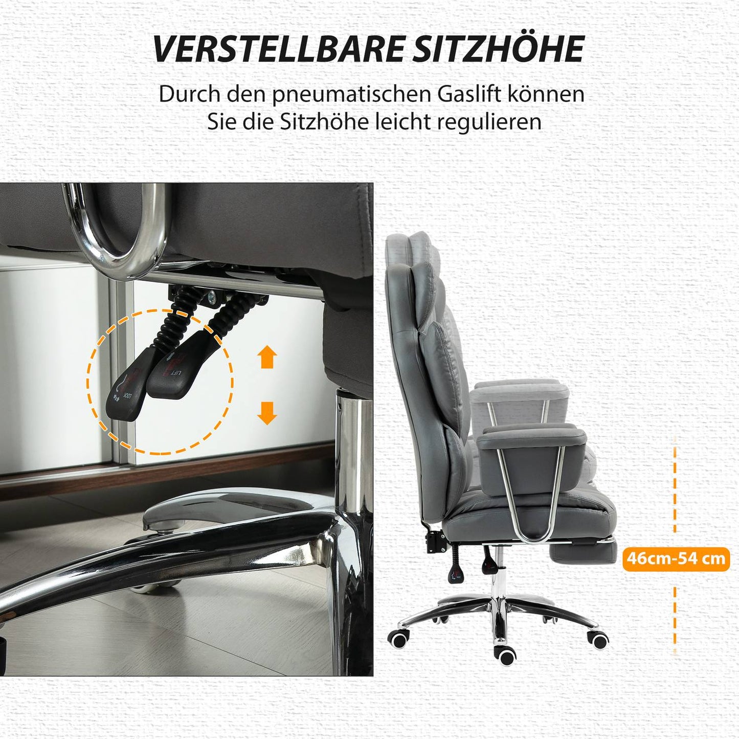 Ergonomic reclining office chair with footrest, dark grey