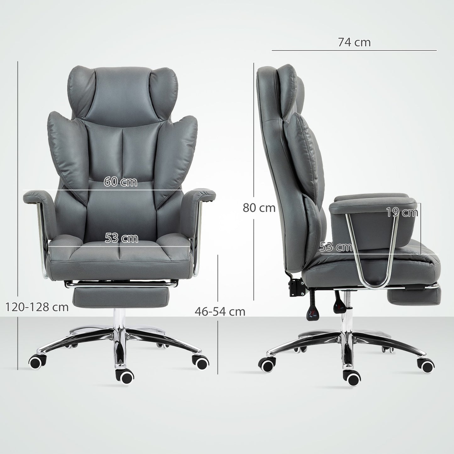 Ergonomic reclining office chair with footrest, dark grey