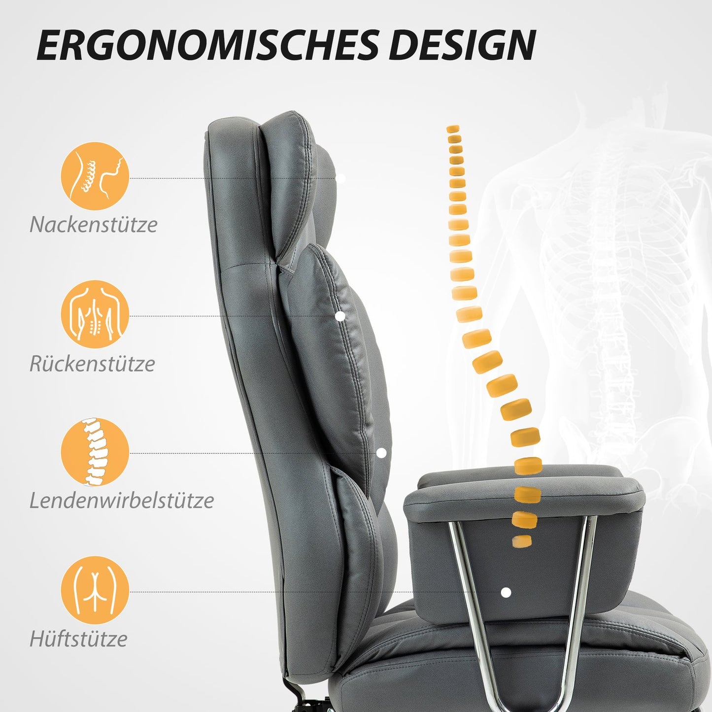 Ergonomic reclining office chair with footrest, dark grey