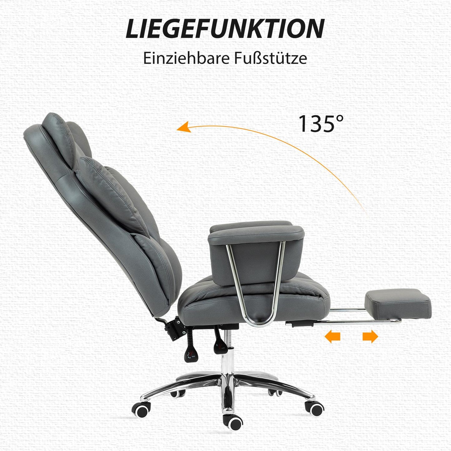 Ergonomic reclining office chair with footrest, dark grey