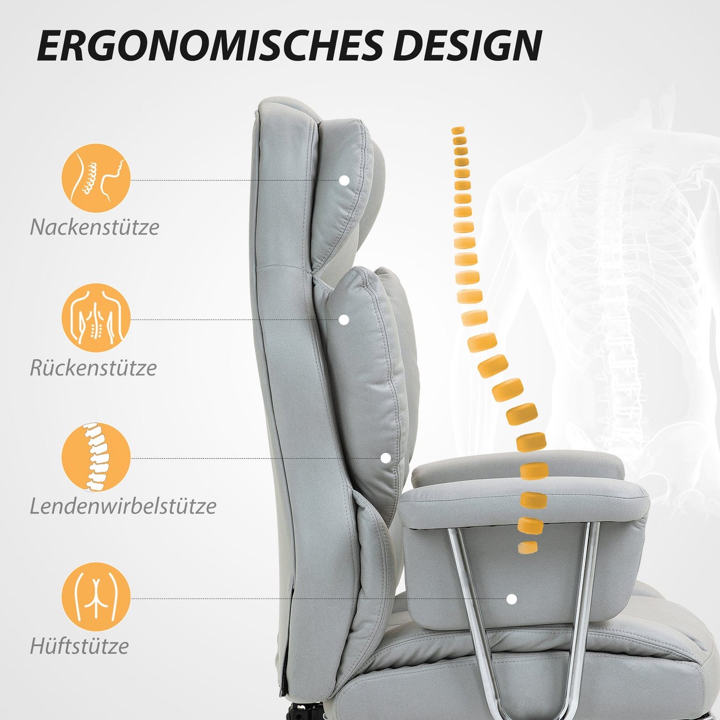Ergonomic reclining office chair, adjustable with footrest