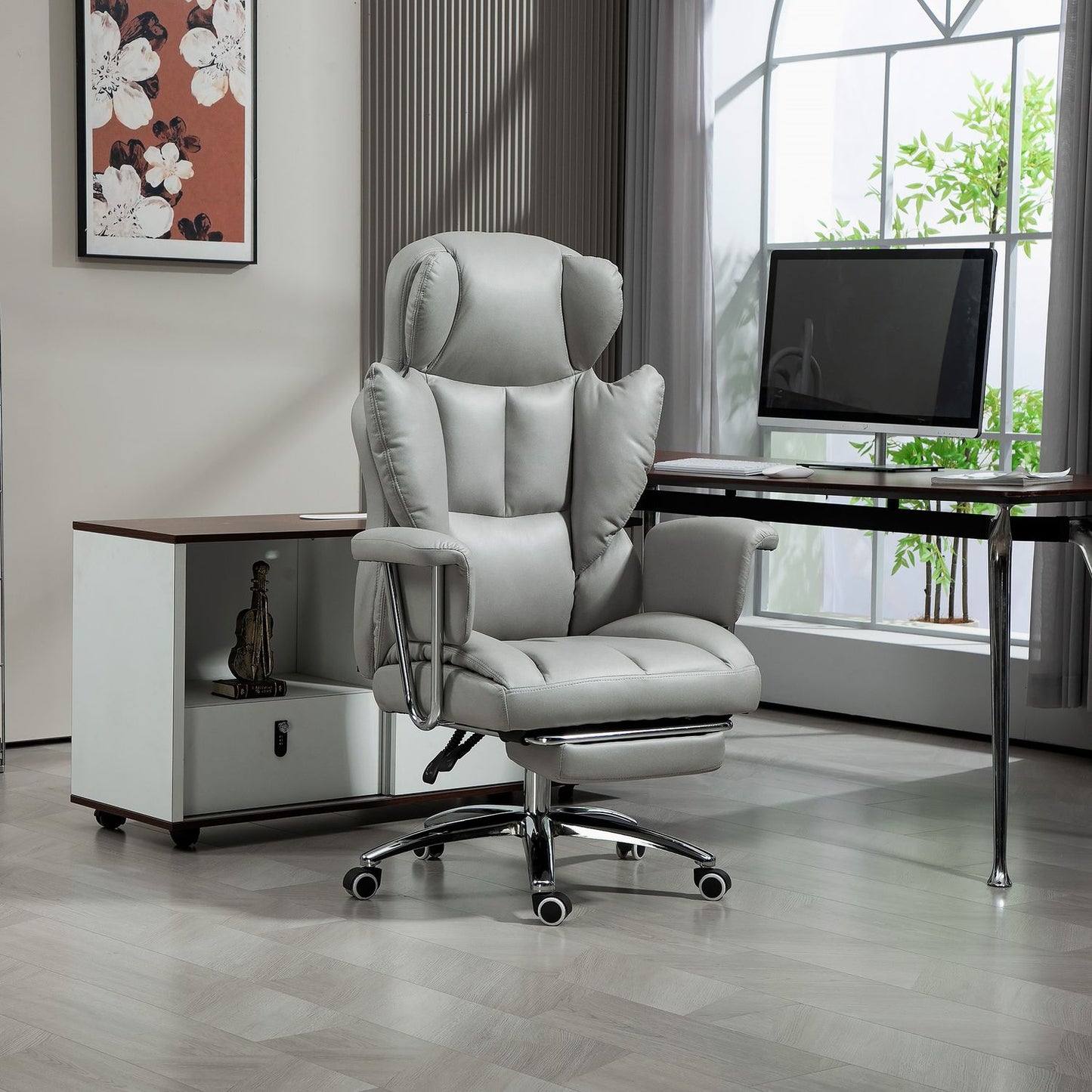 Ergonomic reclining office chair, adjustable with footrest