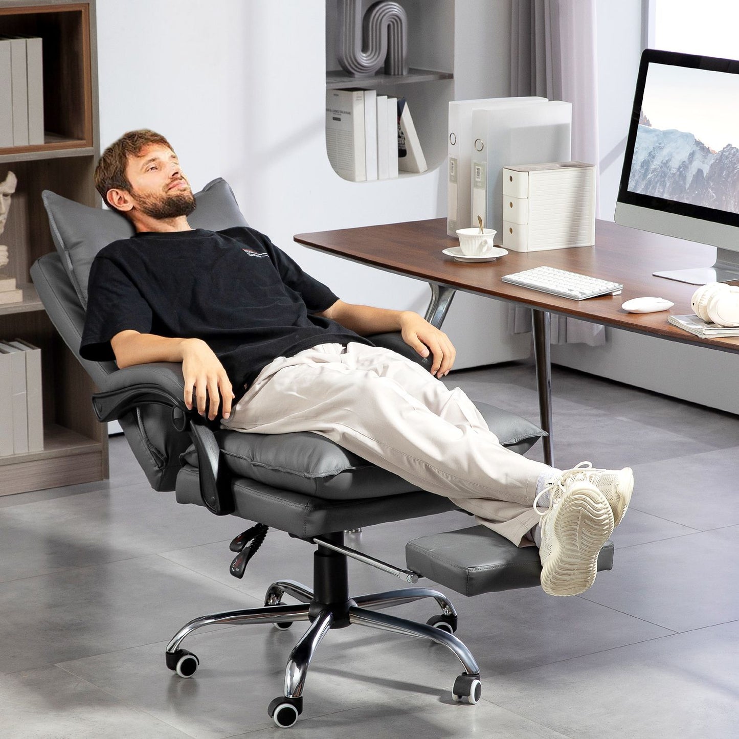 Ergonomic office chair, foldable & height adjustable, dark grey