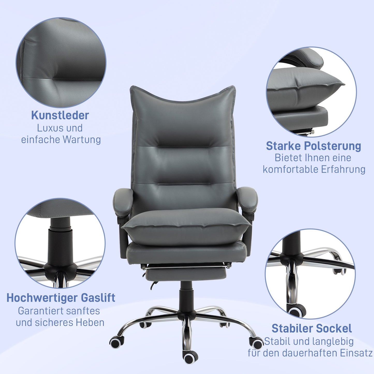 Ergonomic office chair, foldable & height adjustable, dark grey