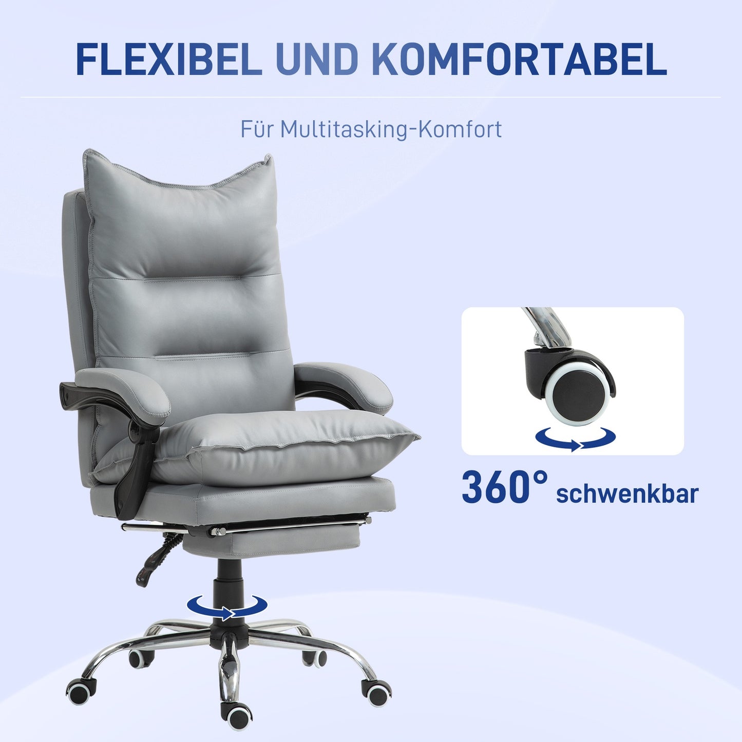 Ergonomic office chair with footrest, reclining and padded