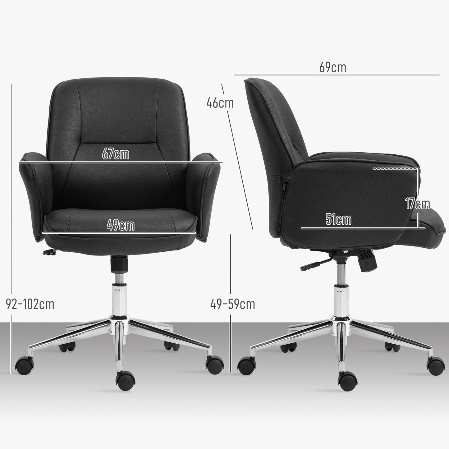Ergonomic swivel office chair, adjustable height, black microfiber
