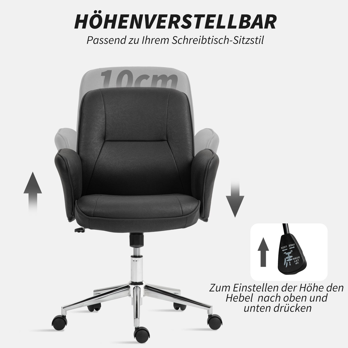 Ergonomic swivel office chair, adjustable height, black microfiber