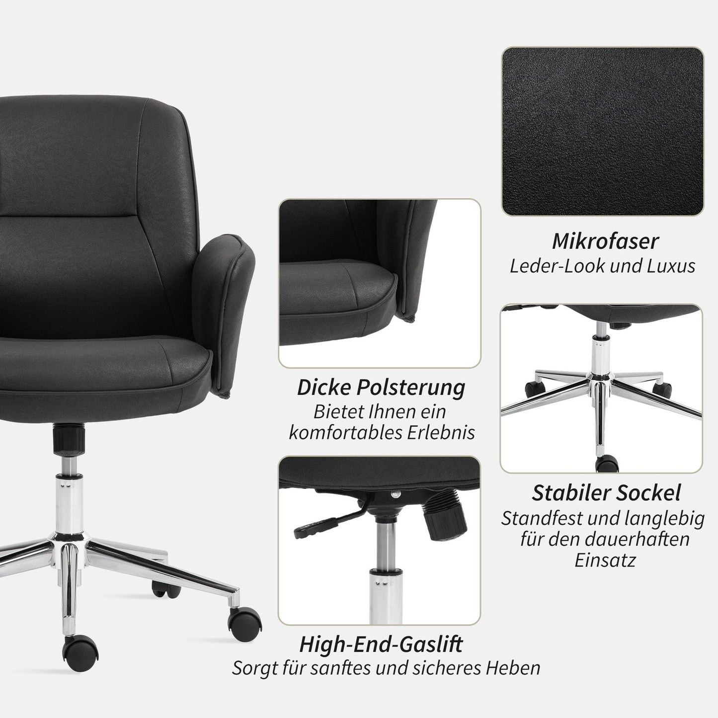 Ergonomic swivel office chair, adjustable height, black microfiber