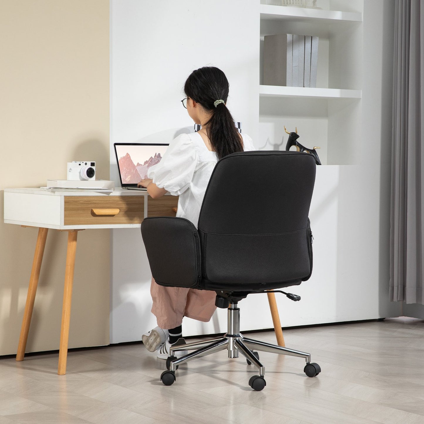 Ergonomic swivel office chair, adjustable height, black microfiber