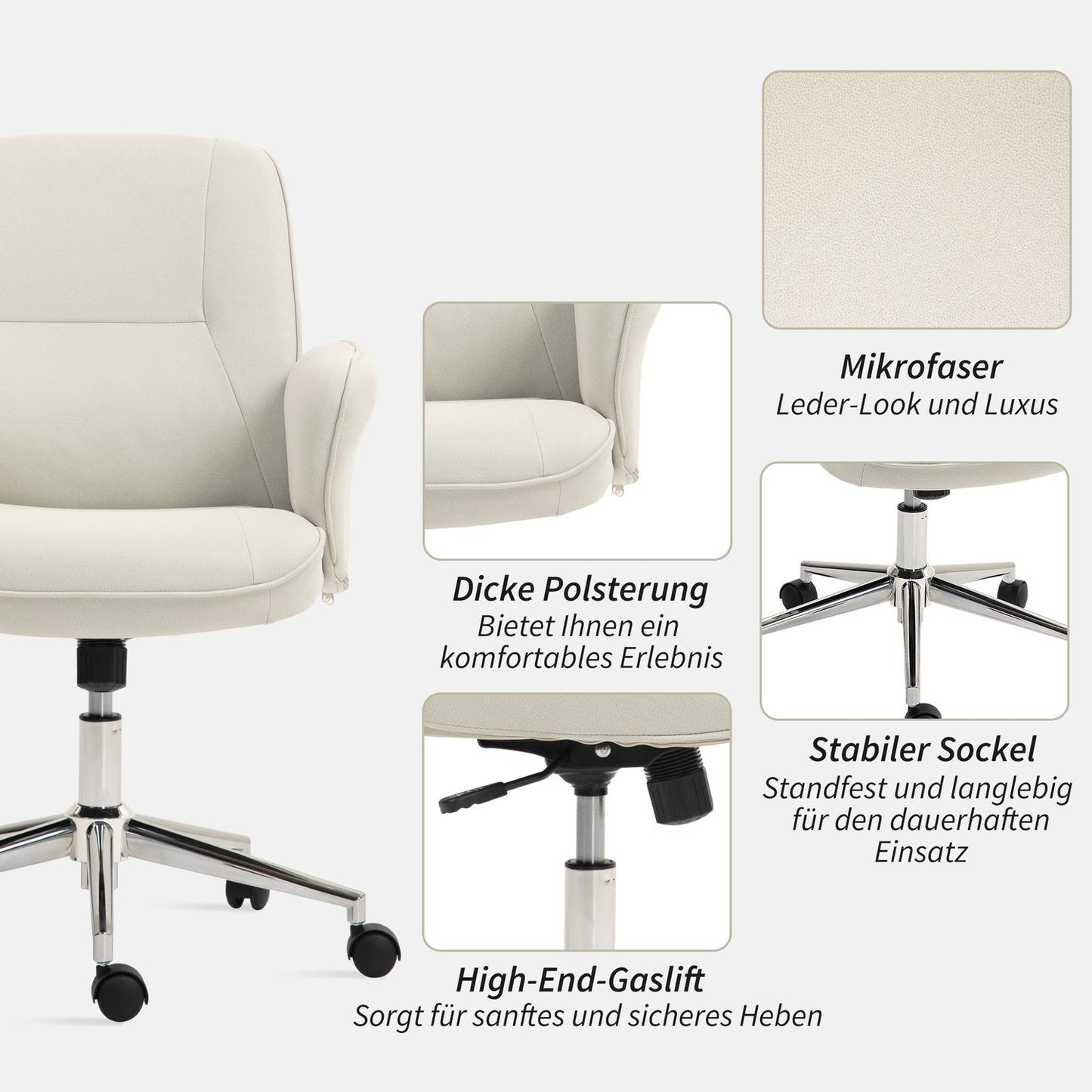 Ergonomic office chair, microfiber, cream white, adjustable in height