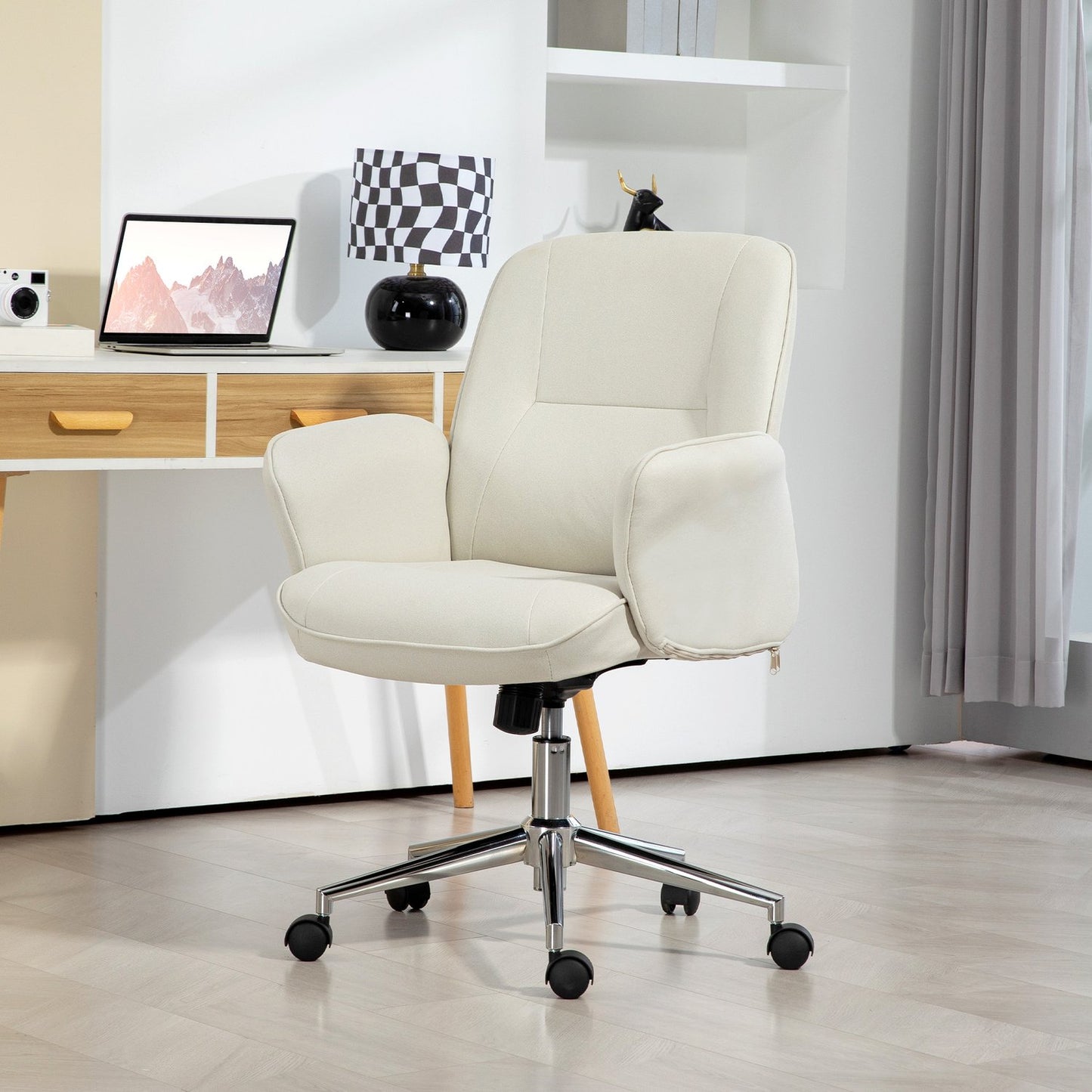 Ergonomic office chair, microfiber, cream white, adjustable in height