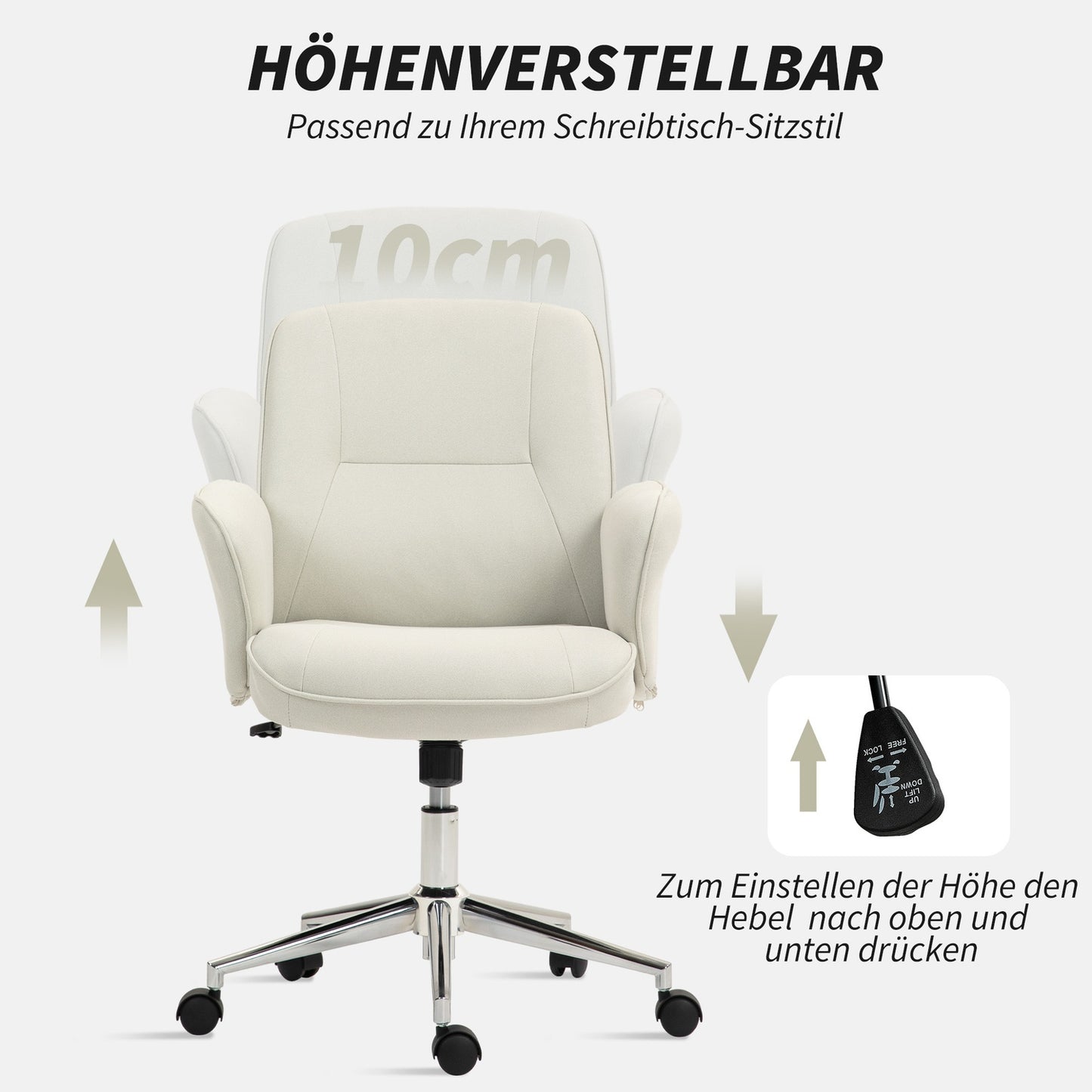 Ergonomic office chair, microfiber, cream white, adjustable in height