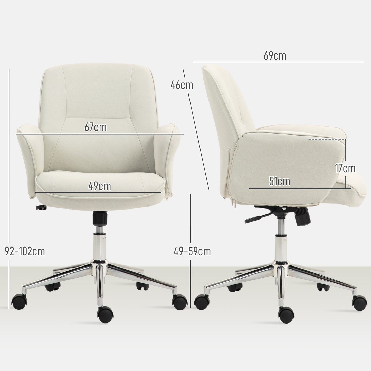 Ergonomic office chair, microfiber, cream white, adjustable in height